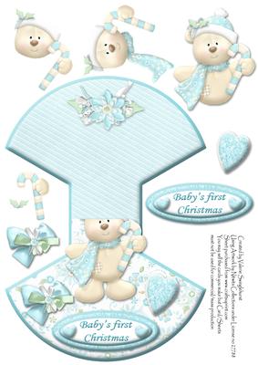 Baby's First Christmas Over the Edge Wobble Card Teddy Blue