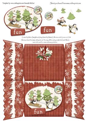Penguin Fun Christmas Cracker Shaped Card + Decoupage