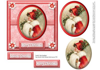 Vintage Christmas Girl in a Red Coat with White Fur Trim