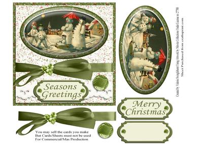 Vintage Snowman & His Family Out for Fun in Snow Card Front