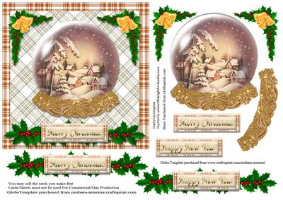 Vintage Snowy Village in a Globe Christmas Card Front