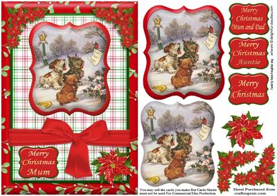 Merry Christmas Mum Vintage Dogs Caroling+various Sentiments