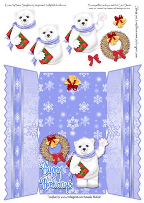 Polar Bear Happy Holidays Christmas Cracker Shaped Card