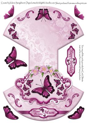 Happy Birthday Mum Pink Butterflys Large Rocker/wobble Card