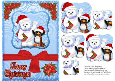 Polar Bear & Penguin Merry Christmas Cardwith Pyramid Topper