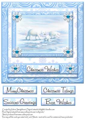 8"x8" Polar Bears Quick Card Front & Choice of 5 Sentiments