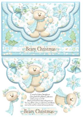 Beary Christmas Teddie Scallop Mock Envelope Card Front