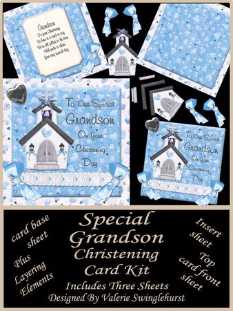 8x8 Blue Church Christening Card Kit Our Special Grandson