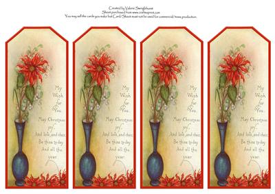 4 Vintage Pointsettia in Vase Bookmarks