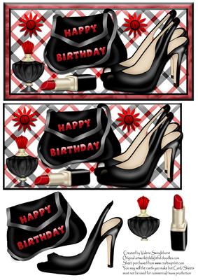Happy Birthday Black Bag,shoes Purfume & Lippy Dl Card Front