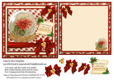 Vintage Pointsettia in Snow Globe Card Front and Insert