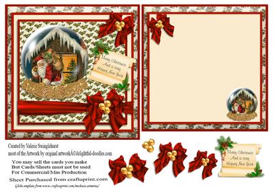 Santa on the Roof Top in a Snow Globe Card Front & Insert