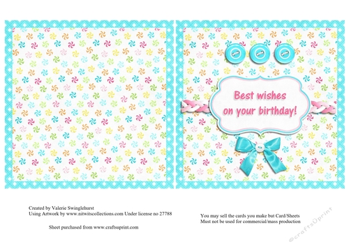 Insert for Happy Birthday Sweetie / Sweetheart / Girl card sheet