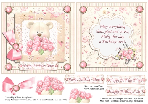 Happy Birthday Mum Bear with Flowers 