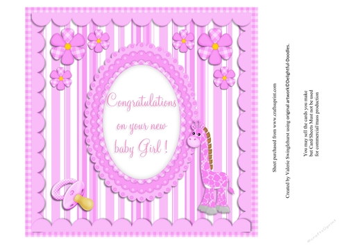 Insert to match welcome little one pink baby girl card front