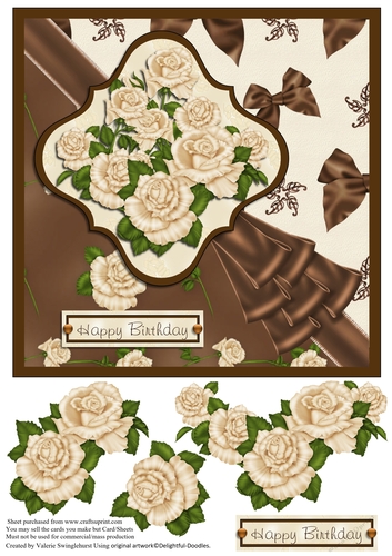 Roses and Bows Happy Birthday card front