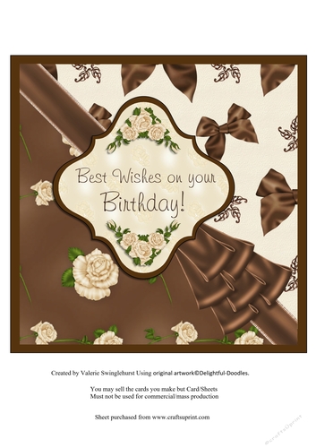 Insert to match Roses and Bows Happy Birthday card front
