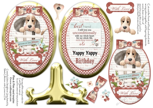 Beware Dog Kisses Birthday Oval Plate and Stand Card
