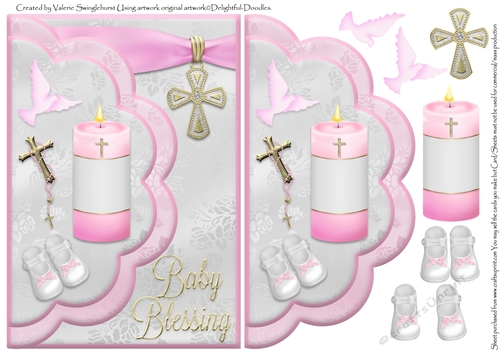 Baby Blessing Christening Double Scallop Envelope Card front pink