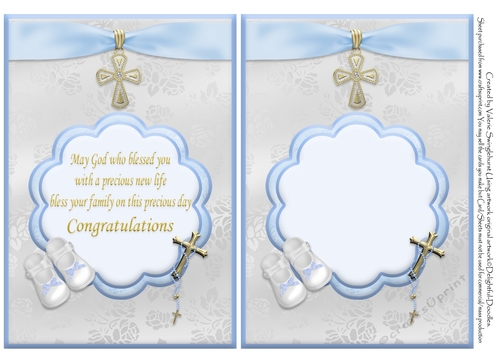 2 on a sheet Inserts for Baby Blessing Christening Double Scallop Envelope Card front Blue