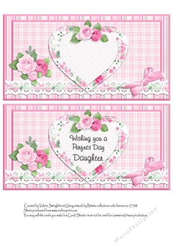 Two to a sheet Inserts for Quick DL Floral Birthday card front For a Daughter