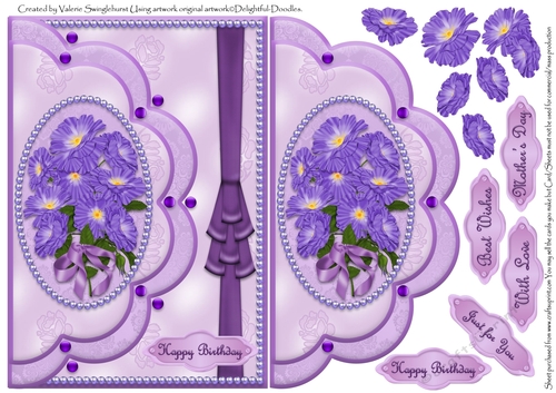 Double Scallop Various sentiments Floral Card Front Purple