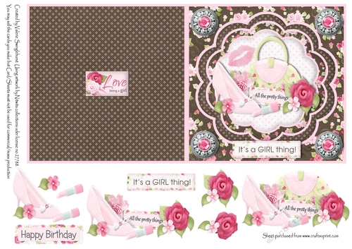 All the Pretty Things square cut and fold card with decoupage