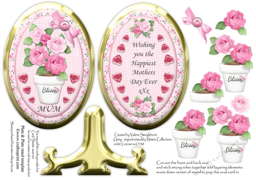 Pretty Pink Roses Mothers Day Plate and Stand