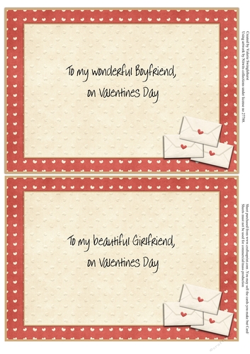 2 x Inserts for Girlfriend or Boyfriend to match Be My Valentine Tent Card with Decoupage