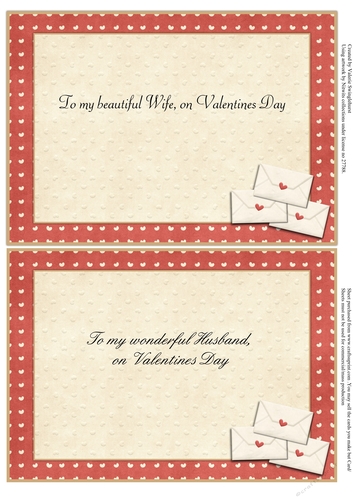 2 x Inserts for Wife or Husband to match Be My Valentine Tent Card with Decoupage