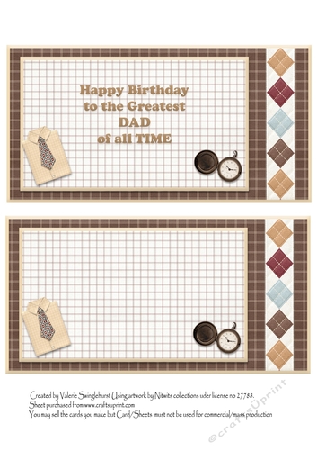 2 on a sheet Inserts to match Have a Great Time on your Birthday DAD Quick DL card front