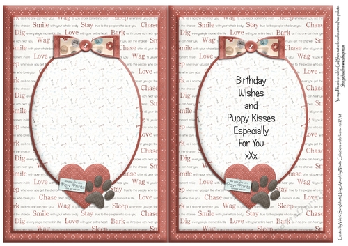 2 on a sheet Inserts to Match Paw Prints on my Heart dog with bone Card Front