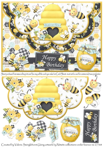 A Bee-lightful scalloped envelope card front with decoupage