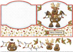 Rudolph Putting Up the Lights Shaped Quick Card