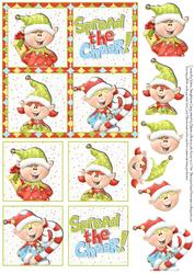 4 Square Card Front with Cute Santa's Elves