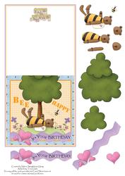 Bee Happy No Hole Over the Edge Birthday Card with Decoupage