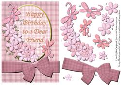 Pink Flowers Birthday Card for a Dear Friend with Decoupage