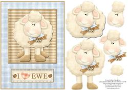 I Love Ewe Valentine or Birthday Card Front with Decoupage