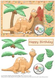 Happy Birthday Dino Fun Card Front with Decoupage