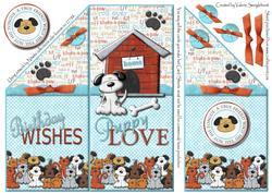 Puppy Love Birthday Wishes Tall Dl Angled Front Card