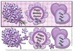 Purple Hearts and Flowers for Mum's Day or Birthday Dl Card