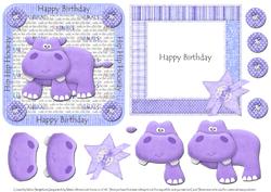 Happy Birthday Hippo Card Front with Insert