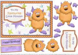 Monster Happy Birthday Card Front with Decoupage