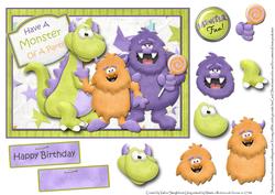 Monster Fun at Your Party Card Front Decoupge
