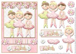 Ballet Dancers Pretty Pink Card Front with Decoupage