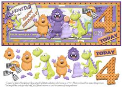 Monster 4 Today Happy Birthday Dl Card Front with Decoupage