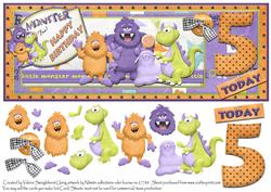 Monster 5 Today Happy Birthday Dl Card Front with Decoupage