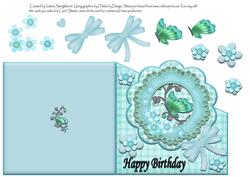 Pretty Aqua Butterfly Birthday Diagonal Over the Edge Card