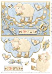 Double Scallop Envelope Card Front I Love Ewe (blue)