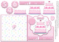 Pink Birthday Cake on Pastel Polka-dots